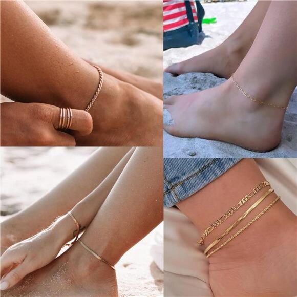 14K Gold/Sterling Silver Plated Anklet Bracelets for Women Waterproof Plus Size - Picture 2 of 7